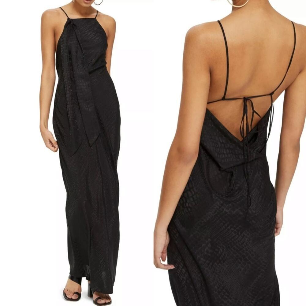 🆕 Topshop black maxi dress size 4 NWT long low back tie back